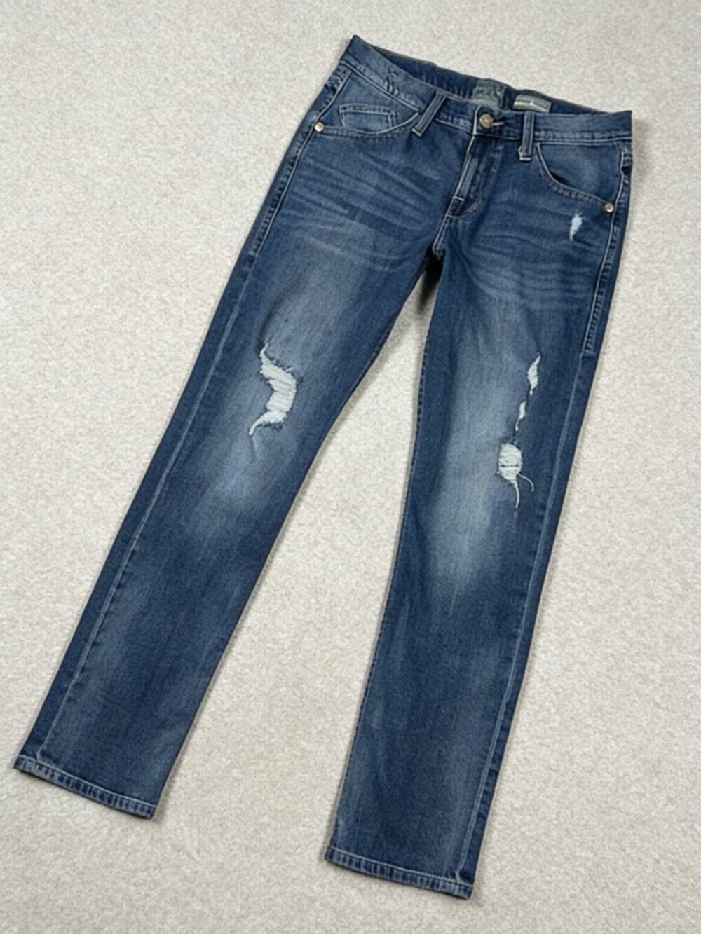 Rock & Republic Mens Slim Straight Med Wash Denim Jeans Distressed